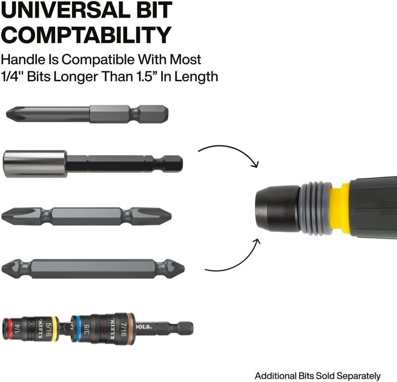 Klein Tools 32960A Fastbit Tru-Grip Screwdriver, Ball-Style Handle with Quick-Release Collar, #2 Phillips and 6 mm Slotted Double-Ended Bit, 1/4-Inch Bit Compatible - Image 4